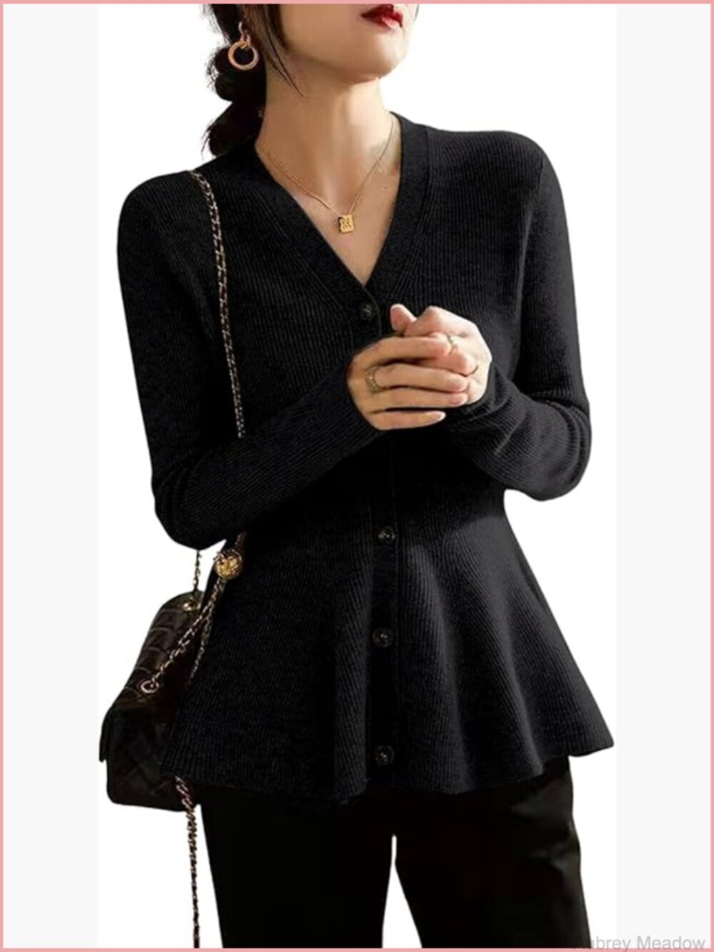 Lightweight Peplum Cardigan Sweater Button Down V-Neck Business Casual Top